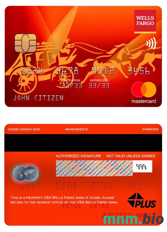USA Wells Fargo bank przykład karty mastercard w formacie PSD